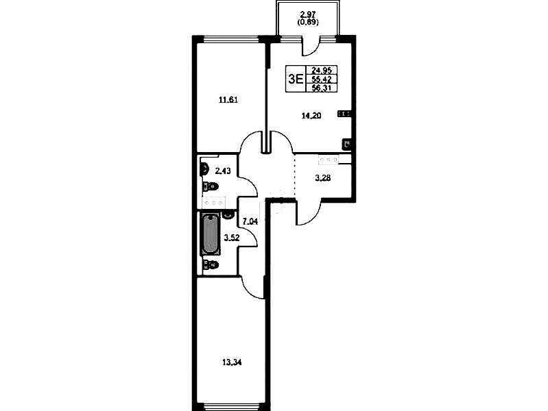 2-комнатная квартира 56.31 м², 3/11 эт., ЖК «Новое Колпино»
